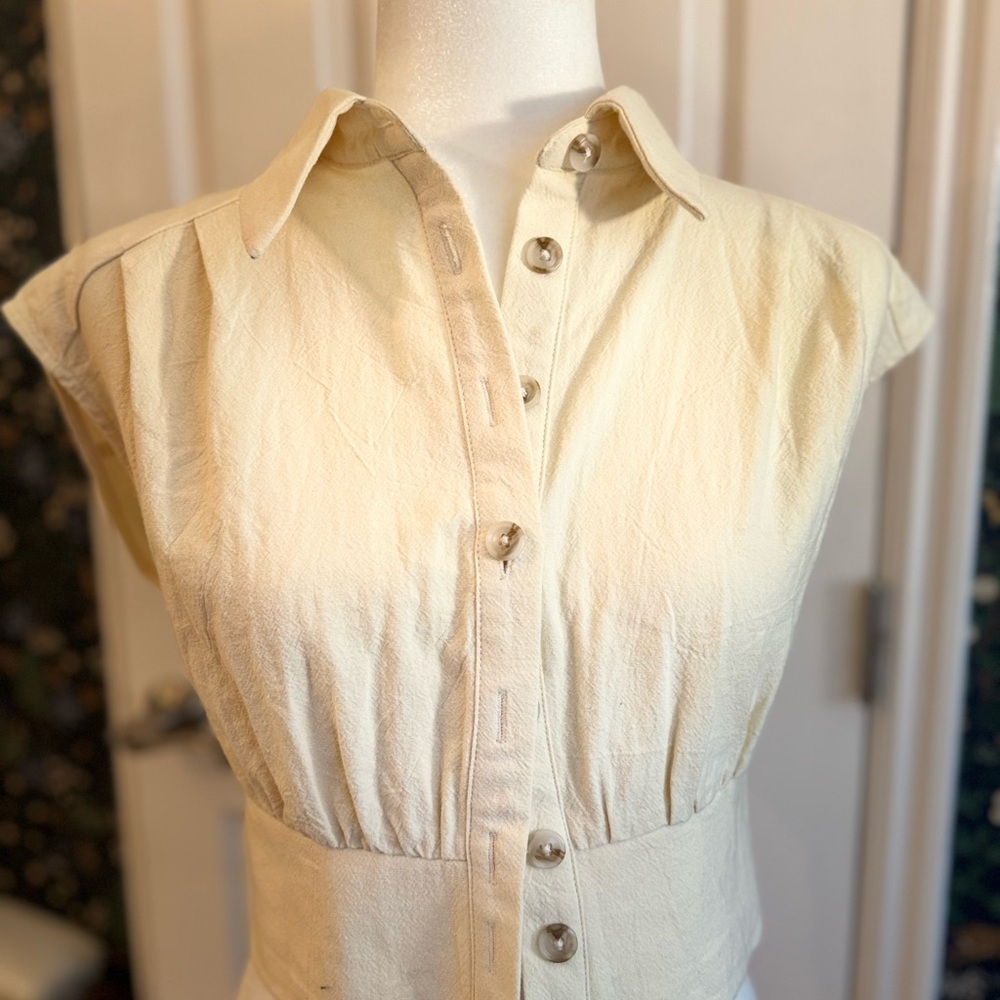Cider Cream Button-Down cropped layer workwear aesthetic Shirt tortoise buttons